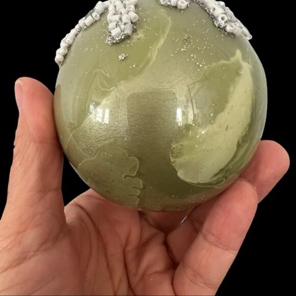 Set of 4 Green Glass Embellished Christmas Ornaments by 34th & Pine - 2-1/2" - Picture 4 of 9